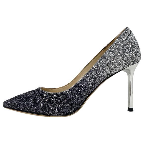 Jimmy Choo Romy 85 Fireball Navy Silver Ombre Glitter Pointed Toe Stiletto Pumps - Picture 3 of 10